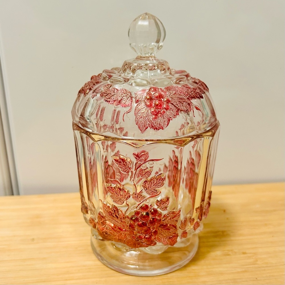 Vintage Westmoreland Glass Candy Dish Red Flash Grapes pink purple - Picture 7 of 7